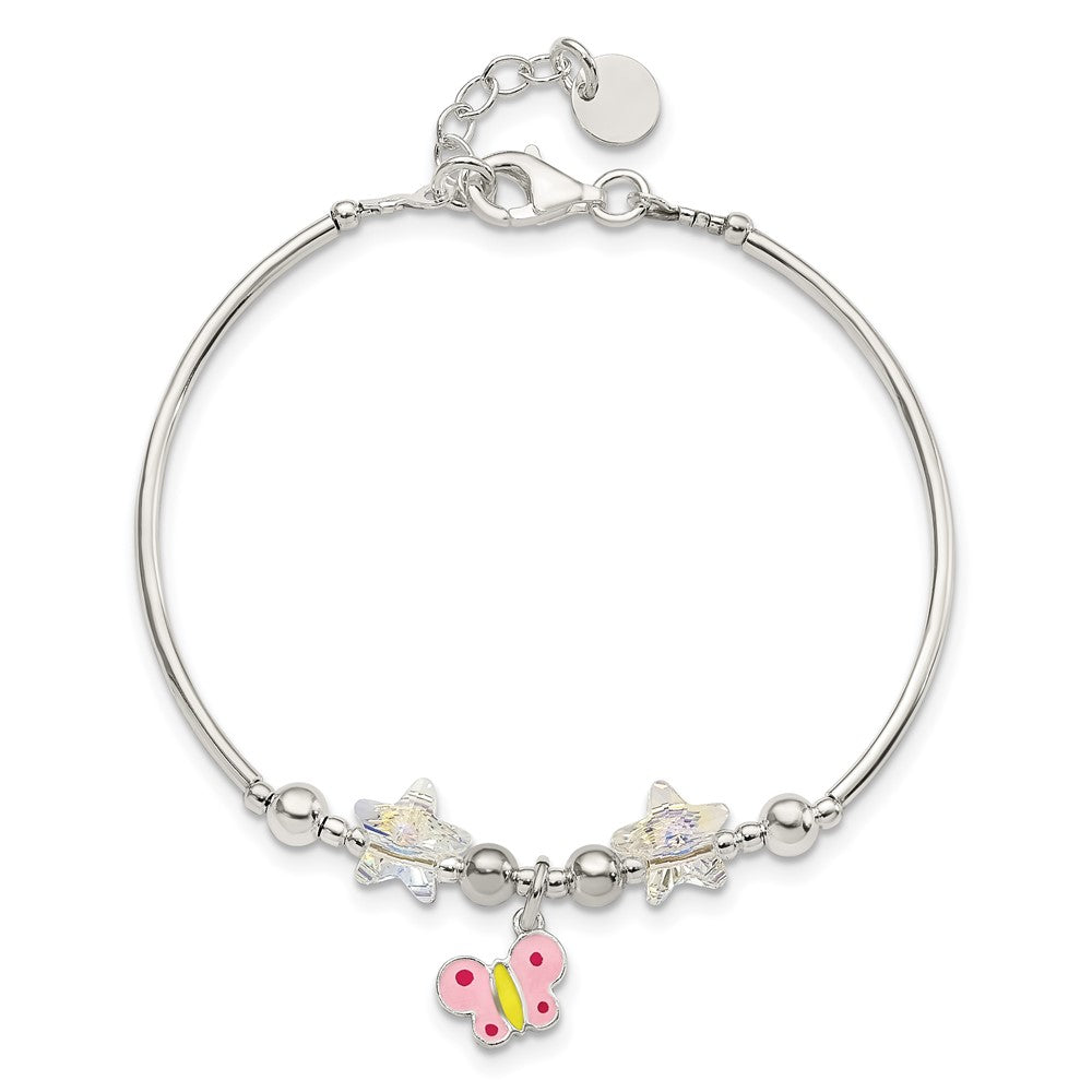 Sterling Silver Enamel Crystal Butterfly Stars w/ 1in ext. Bracelet