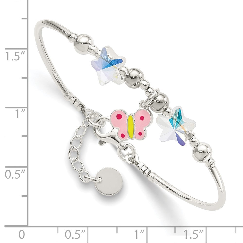 Sterling Silver Enamel Crystal Butterfly Stars w/ 1in ext. Bracelet
