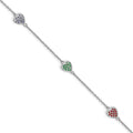 Sterling Silver RH-plt Red/Green/Blue Glass Heart 6in w/1in ext. Bracelet