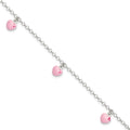 Sterling Silver Polished Pink Enameled Hearts 6 inch Bracelet