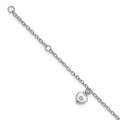 Sterling Silver RH-plated Polished CZ Heart 5.5 inch w/ 1in ext. Bracelet