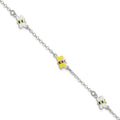 Sterling Silver Polished & Enameled Bees 5in +1in ext. Bracelet