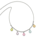 Sterling Silver Polished Multi-color Enameled Flowers 14in Necklace