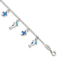 Sterling Silver Enameled Seahorse & Birds w/ 1in ext. Bracelet