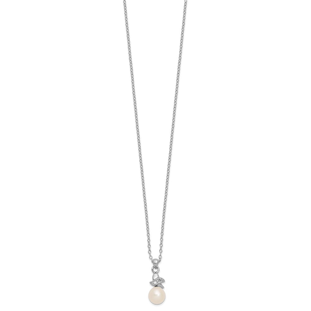 Sterling Silver Rhodium-plated 6-7mm White FW Cultured Pearl CZ Pendant