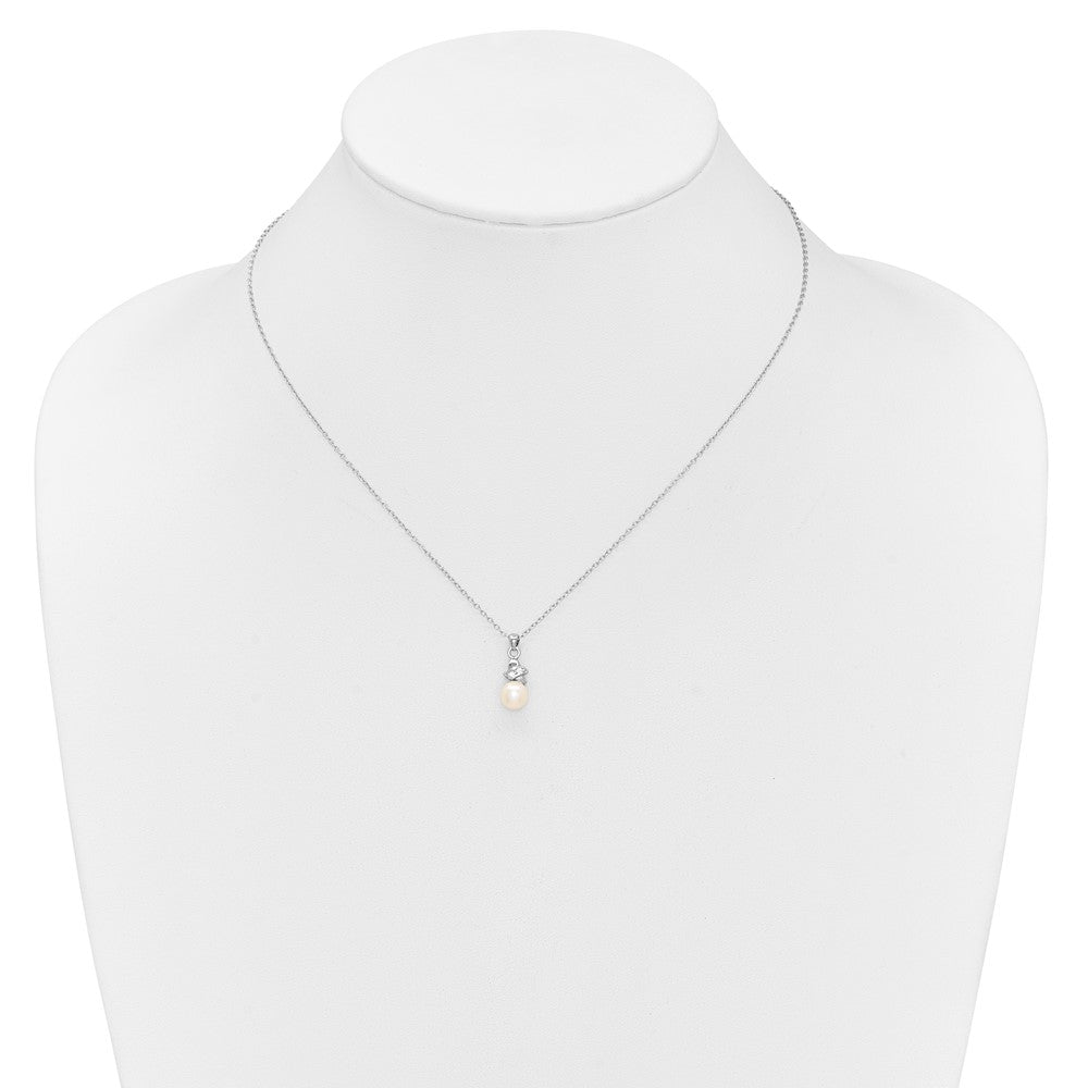 Sterling Silver Rhodium-plated 6-7mm White FW Cultured Pearl CZ Pendant