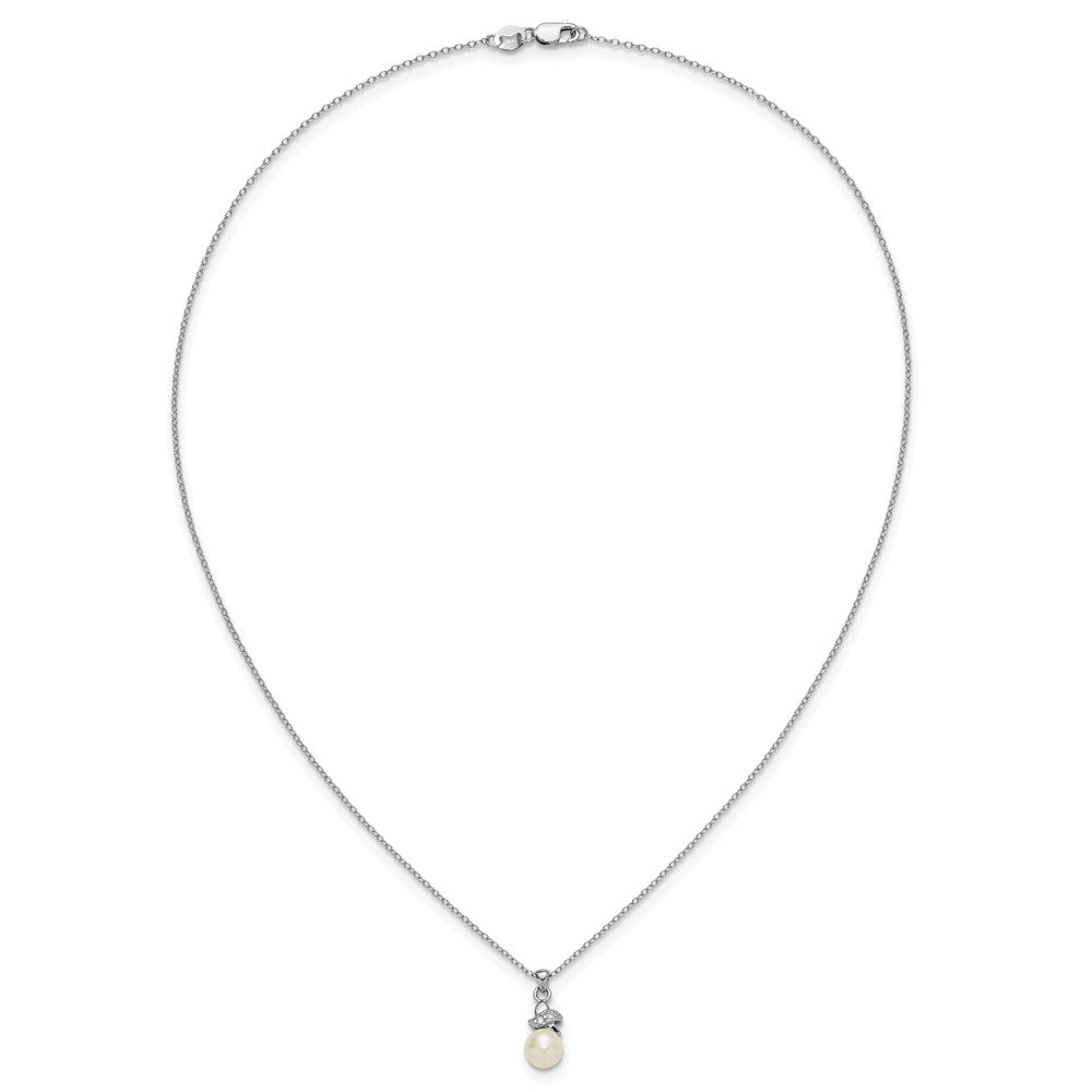Sterling Silver Rhodium-plated 6-7mm White FW Cultured Pearl CZ Pendant