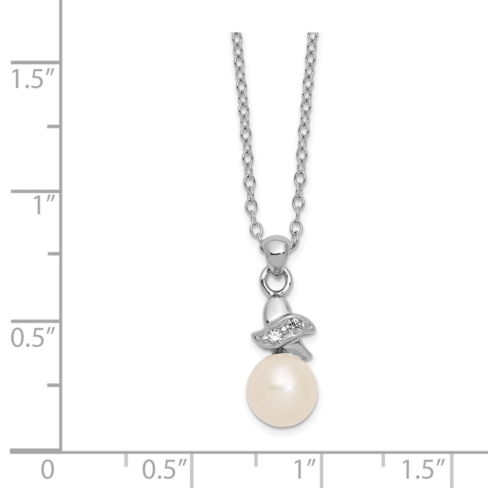 Sterling Silver Rhodium-plated 6-7mm White FW Cultured Pearl CZ Pendant