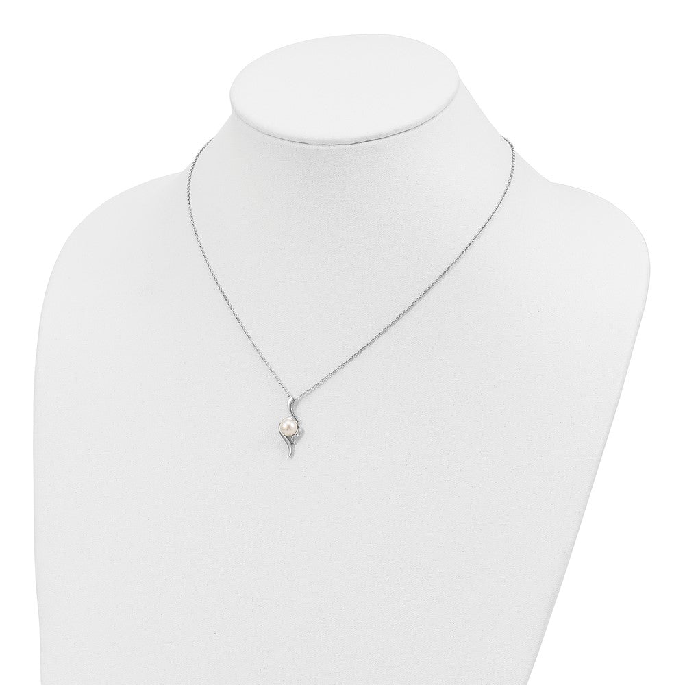 Sterling Silver Rhodium-plated 6-7mm White FWC Pearl CZ Necklace