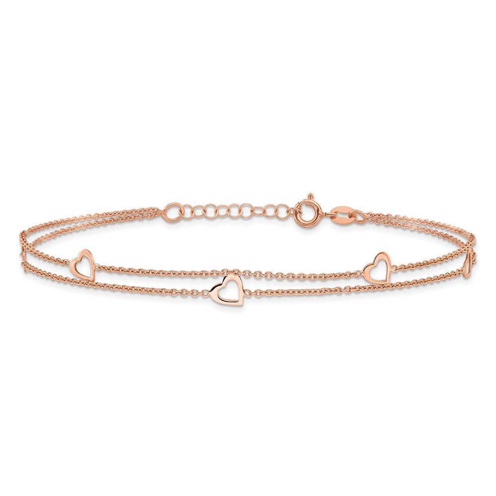 Sterling Silver Rose-tone Polished Heart Plus Anklet