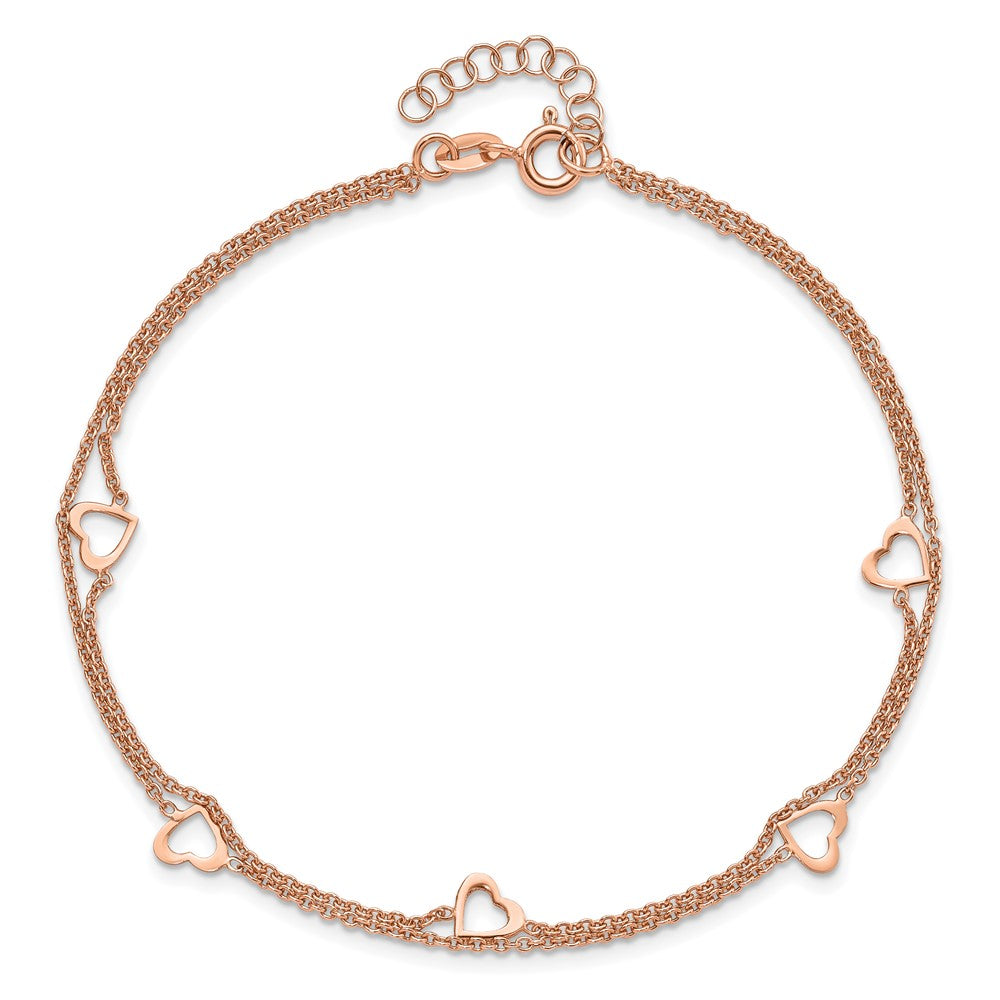 Sterling Silver Rose-tone Polished Heart Plus Anklet
