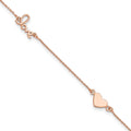 Sterling Silver Rose-tone Love and Heart 9in Plus 1in ext Anklet