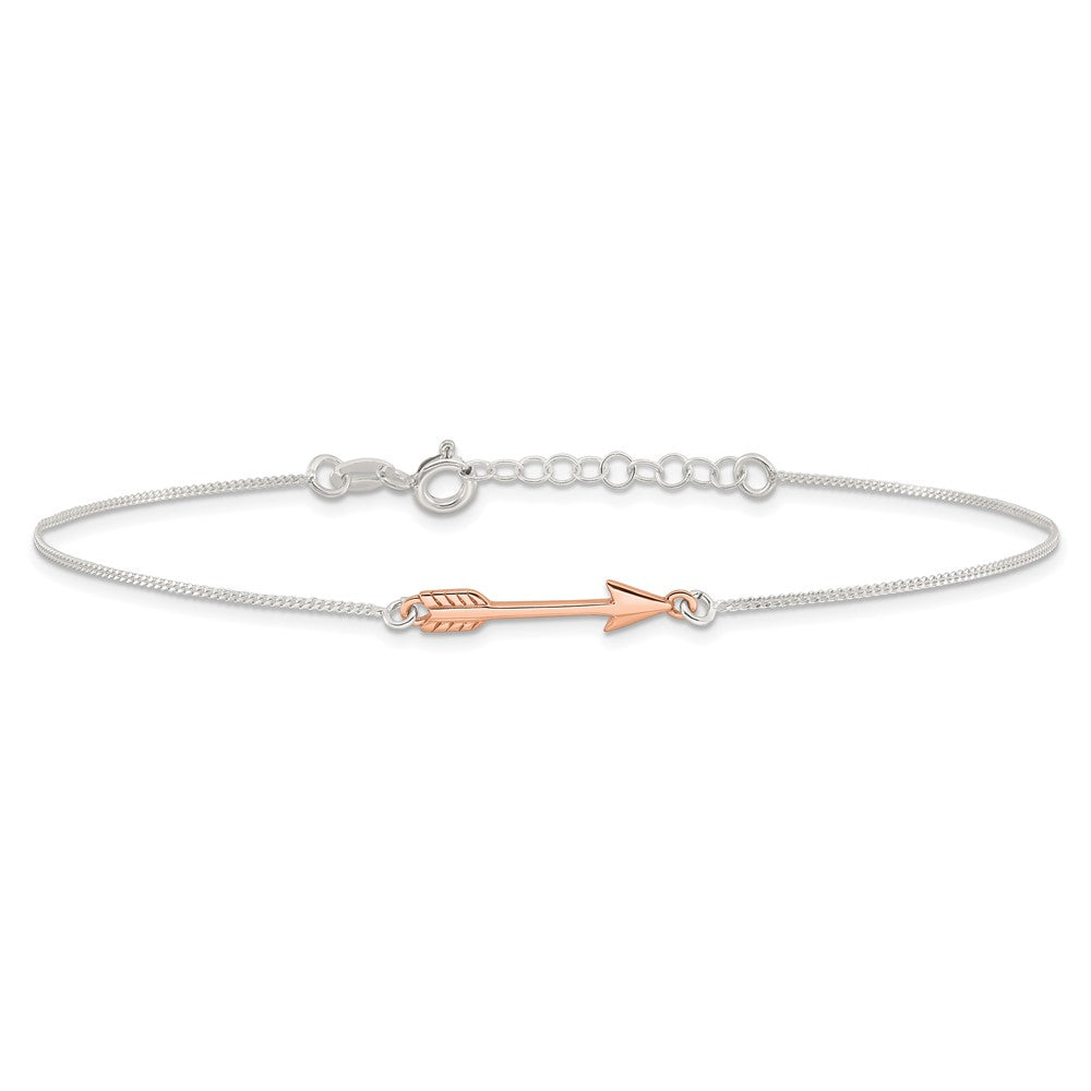 Sterling Silver with Rose-tone Polished Arrow Plus ext. Anklet