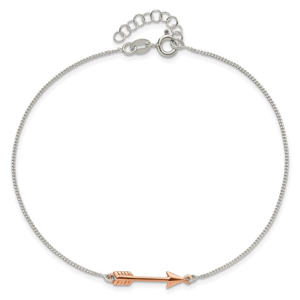 Sterling Silver with Rose-tone Polished Arrow Plus ext. Anklet