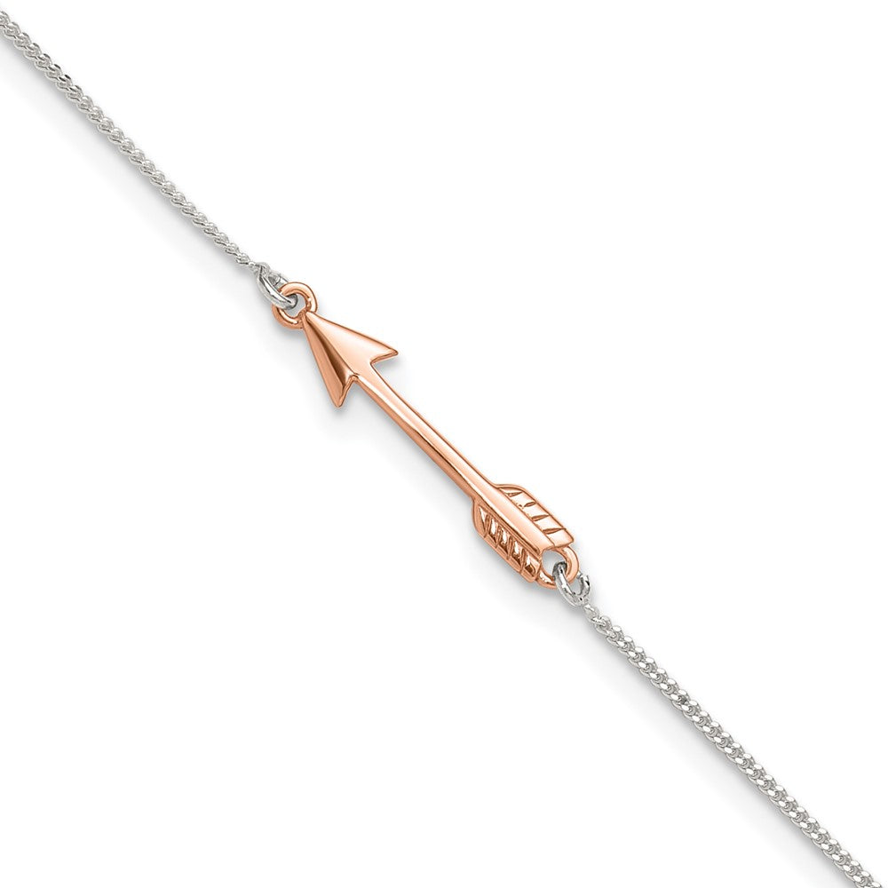 Sterling Silver with Rose-tone Polished Arrow Plus ext. Anklet