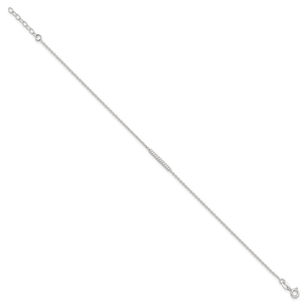 Sterling Silver Polished CZ Bar Plus Ext. Anklet