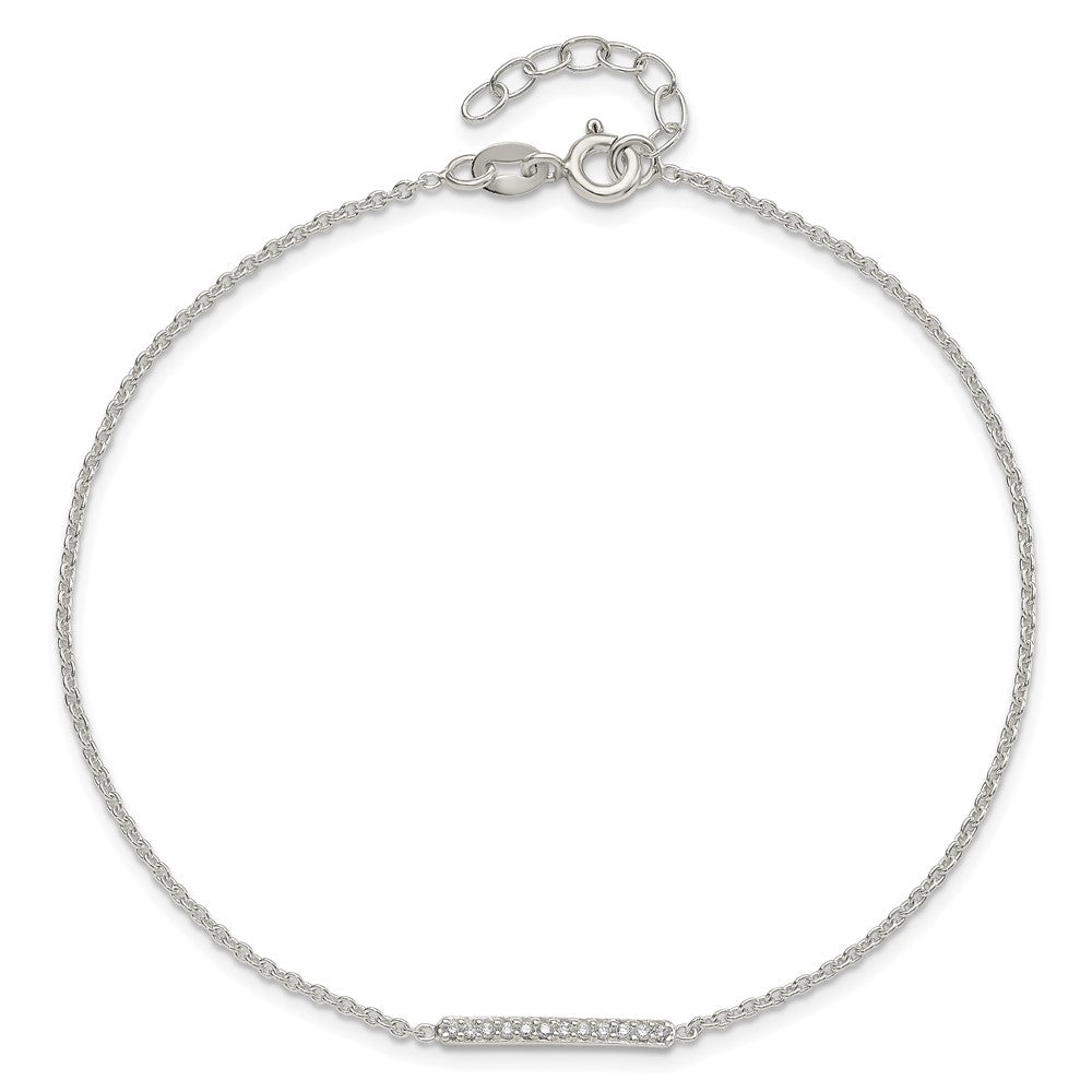 Sterling Silver Polished CZ Bar Plus Ext. Anklet