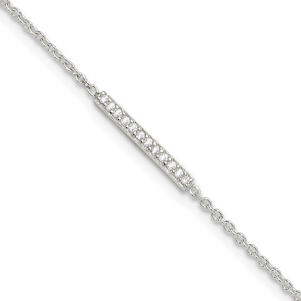 Sterling Silver Polished CZ Bar Plus Ext. Anklet