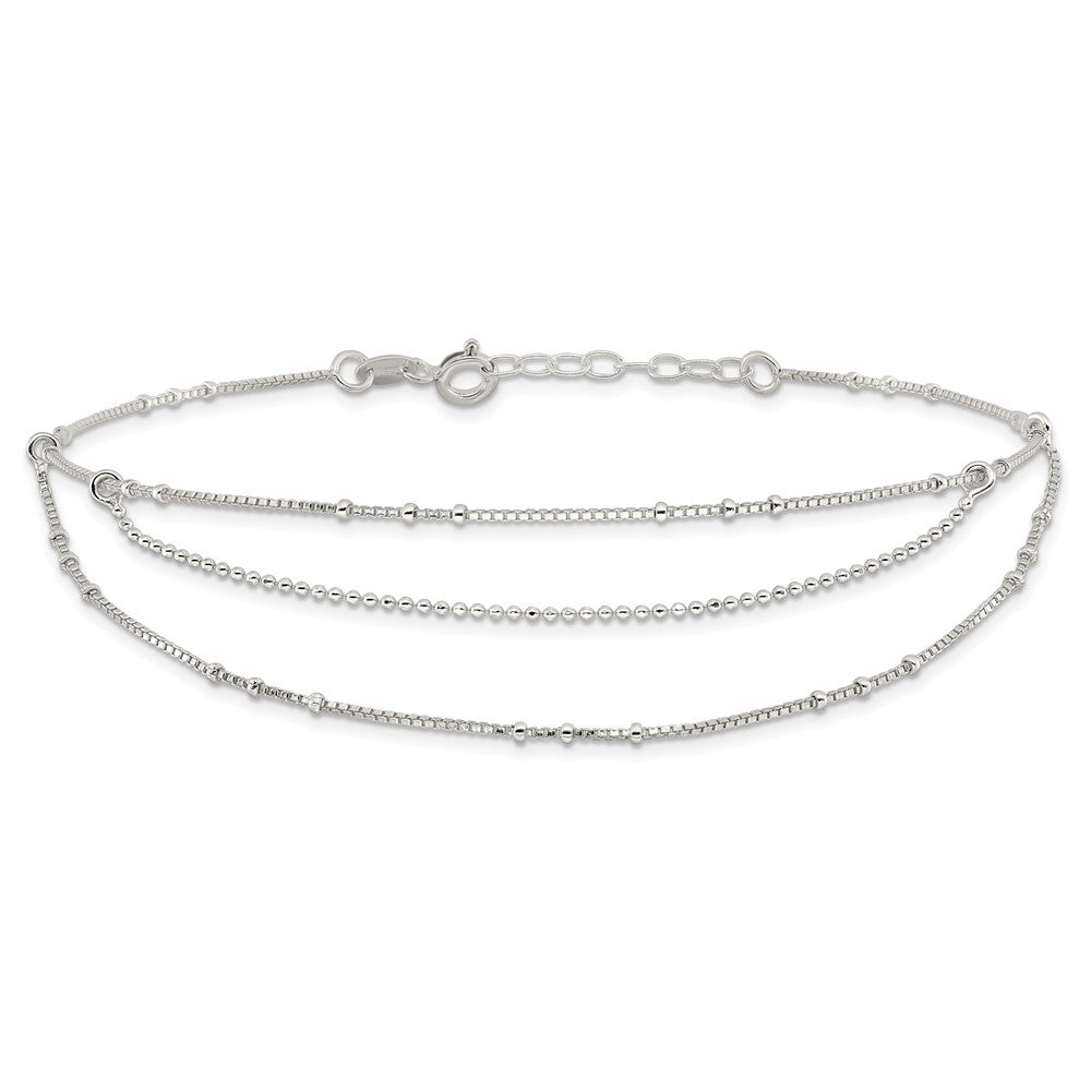 Sterling Silver Polished Multi-Strand 9in Plus 1 in Ext Anklet