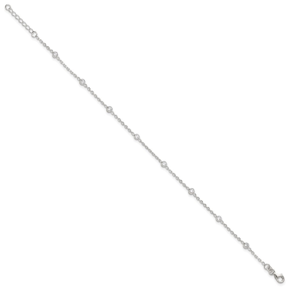 Sterling Silver Rhodium-plated Polished w/CZ Plus ext. Anklet