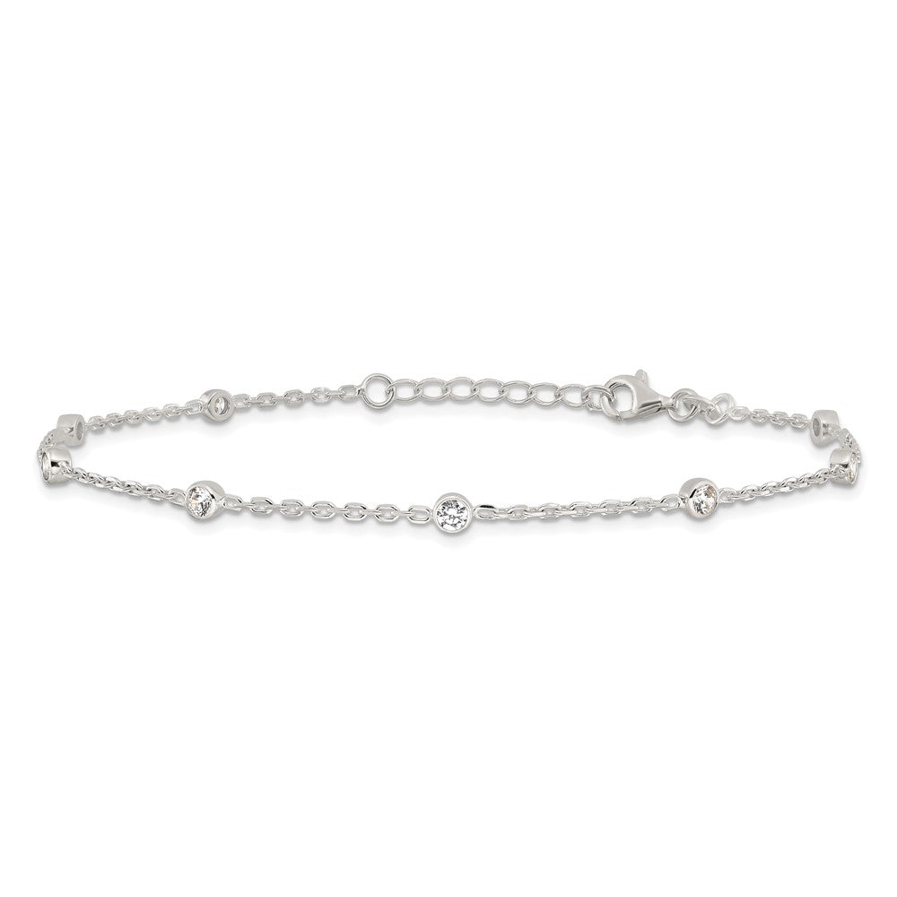 Sterling Silver Rhodium-plated Polished w/CZ Plus ext. Anklet