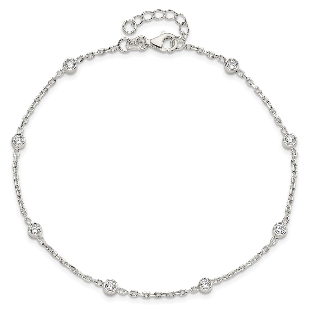 Sterling Silver Rhodium-plated Polished w/CZ Plus ext. Anklet