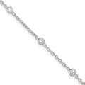 Sterling Silver Rhodium-plated Polished w/CZ Plus ext. Anklet