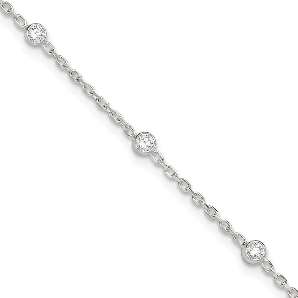 Sterling Silver Rhodium-plated Polished w/CZ Plus ext. Anklet