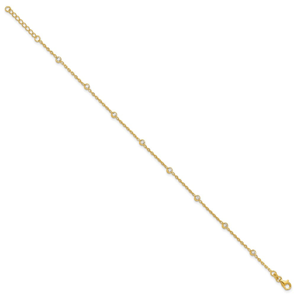 Sterling Silver Gold-tone Polished w/CZ Plus ext. Anklet