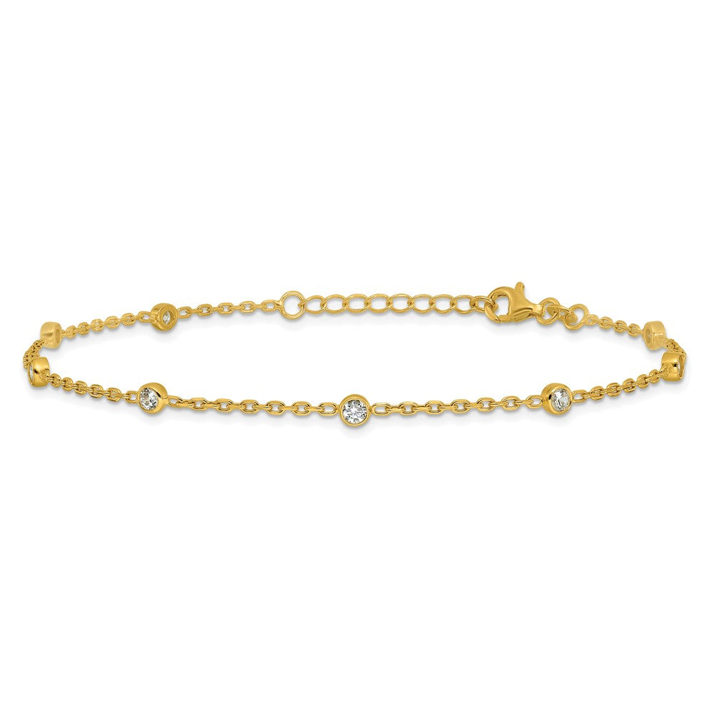 Sterling Silver Gold-tone Polished w/CZ Plus ext. Anklet