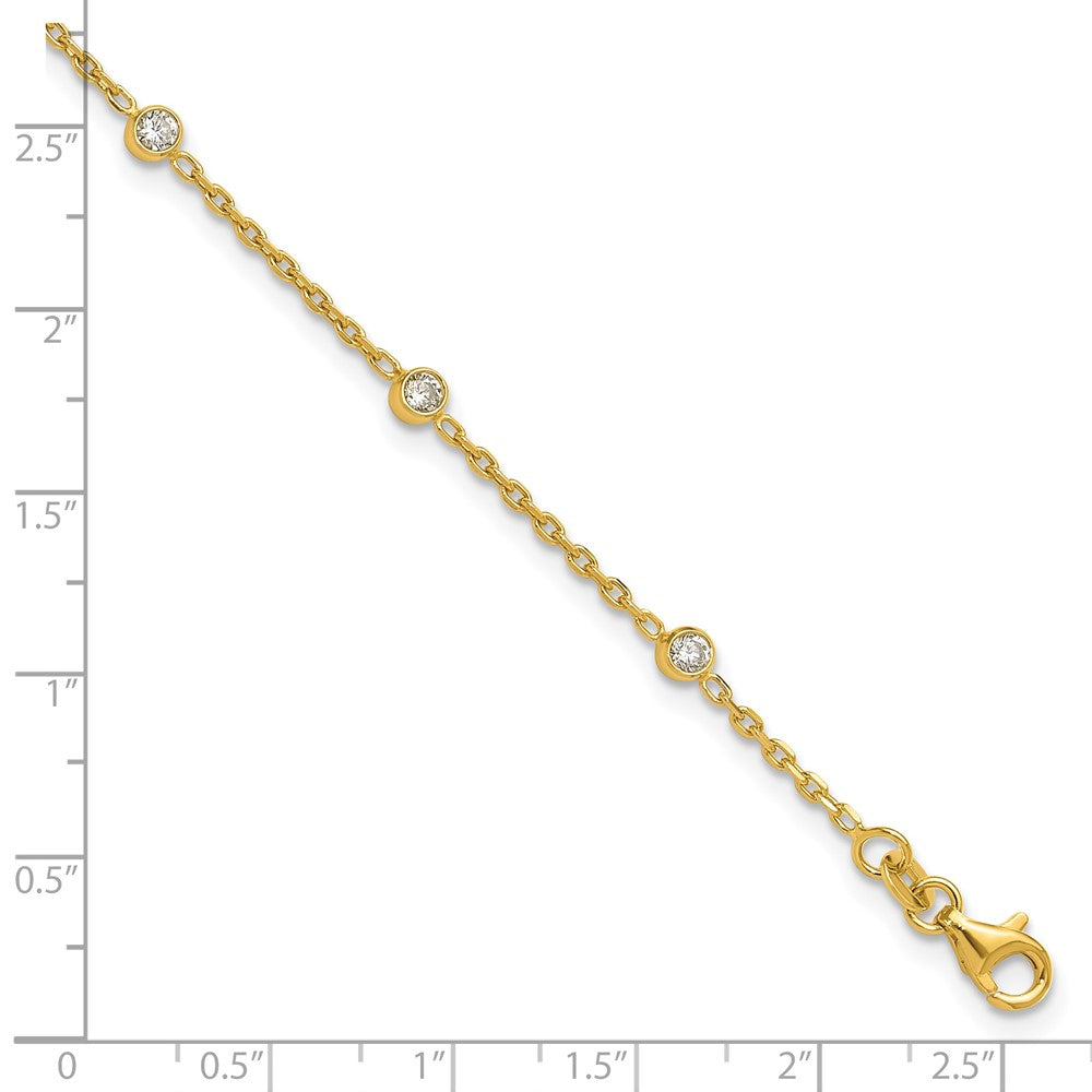 Sterling Silver Gold-tone Polished w/CZ Plus ext. Anklet