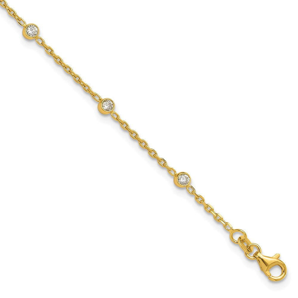 Sterling Silver Gold-tone Polished w/CZ Plus ext. Anklet