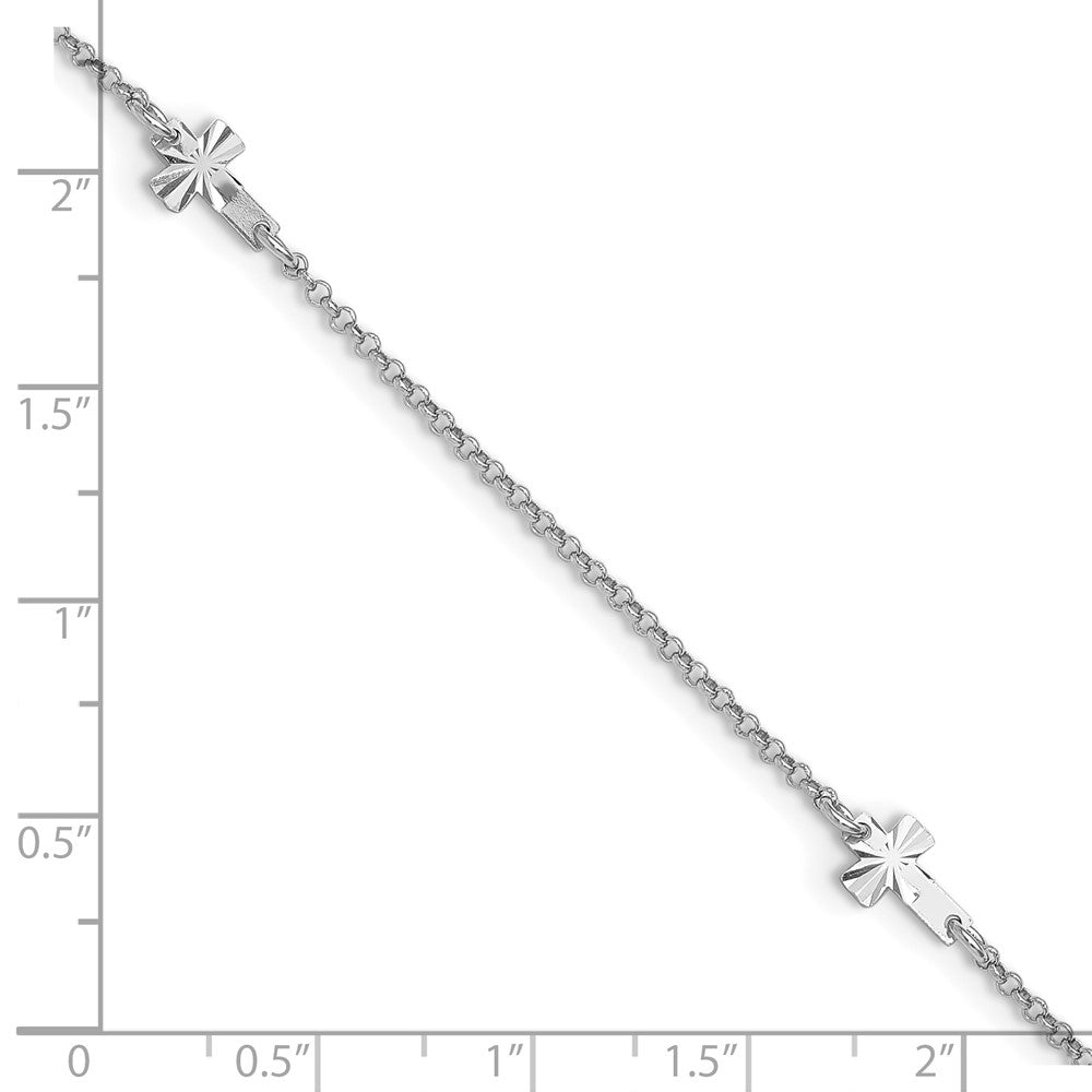 Sterling Silver Rhodium-plated Diamond-cut Crosses 9in Plus 1in Ext. Ankle