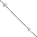 Sterling Silver Rhodium-plated Diamond-cut Crosses 9in Plus 1in Ext. Ankle
