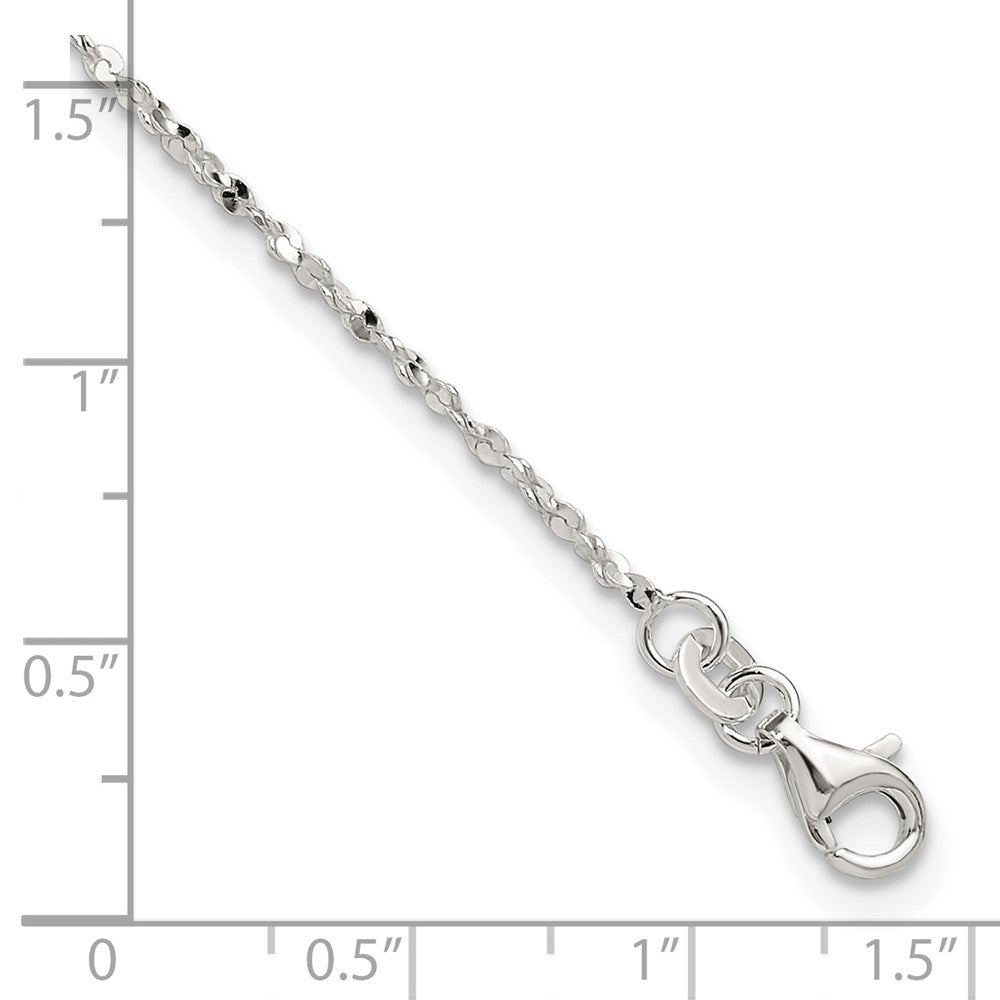 Sterling Silver Twisted Serpentine Heart 9 inch Plus 1.5 inch ext. Anklet