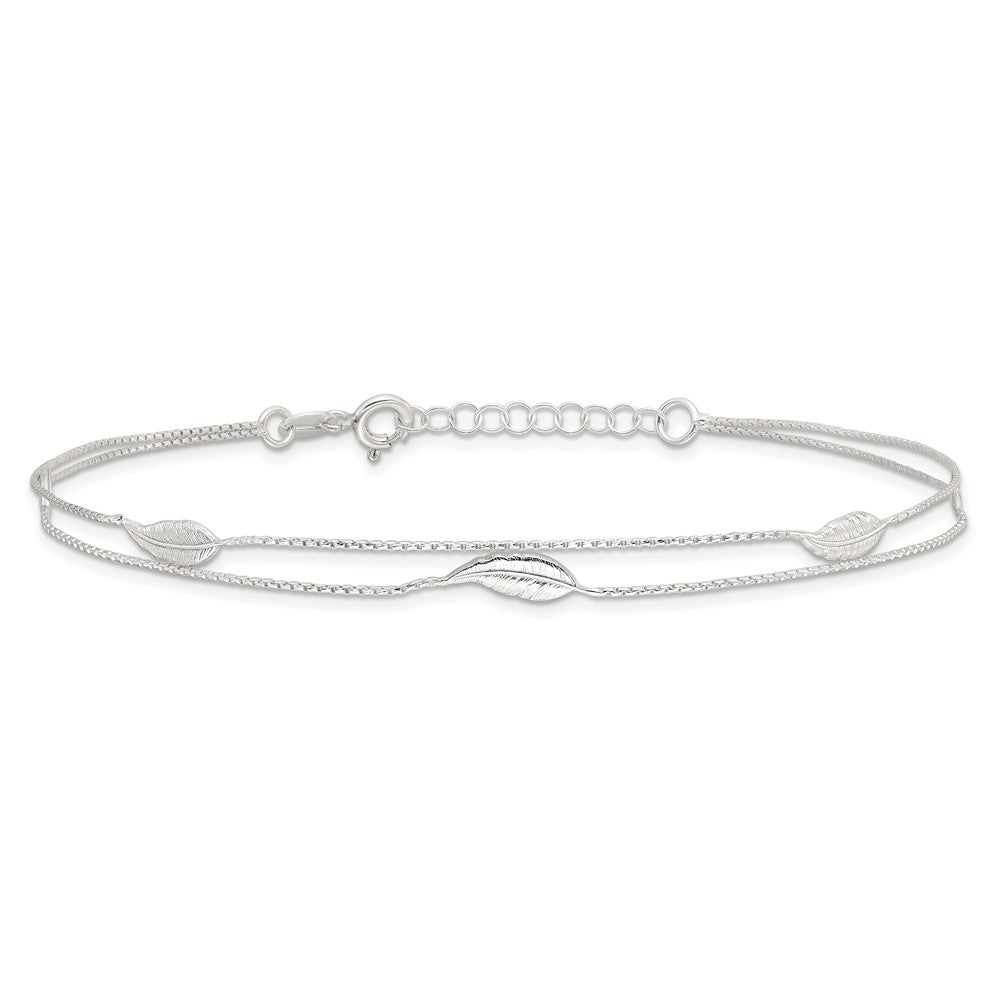 Sterling Silver Polished 2-Strand Feather Plus Ext Anklet