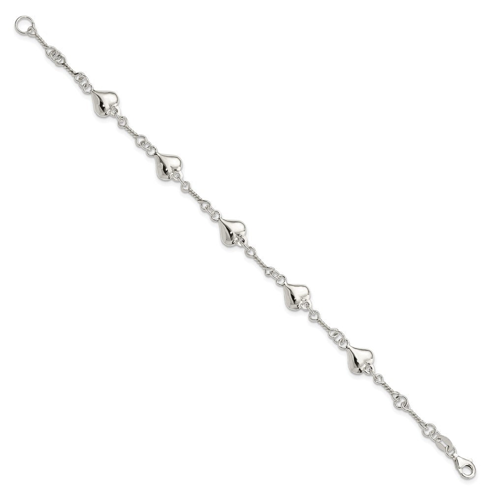 Sterling Silver Polished Puffed Heart 7.5 Inch Bracelet