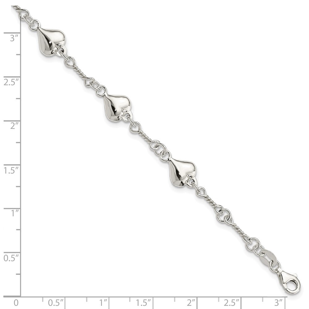 Sterling Silver Polished Puffed Heart 7.5 Inch Bracelet