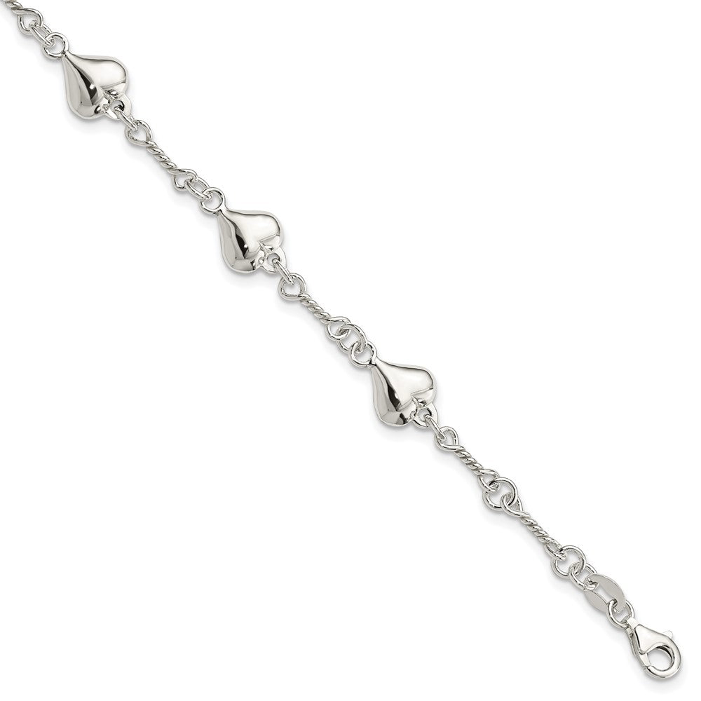 Sterling Silver Polished Puffed Heart 7.5 Inch Bracelet