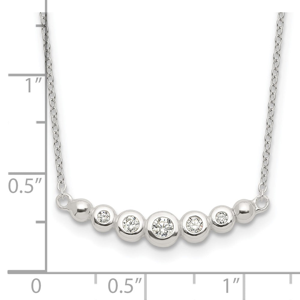 Sterling Silver Graduated CZ 18in Bar Necklace