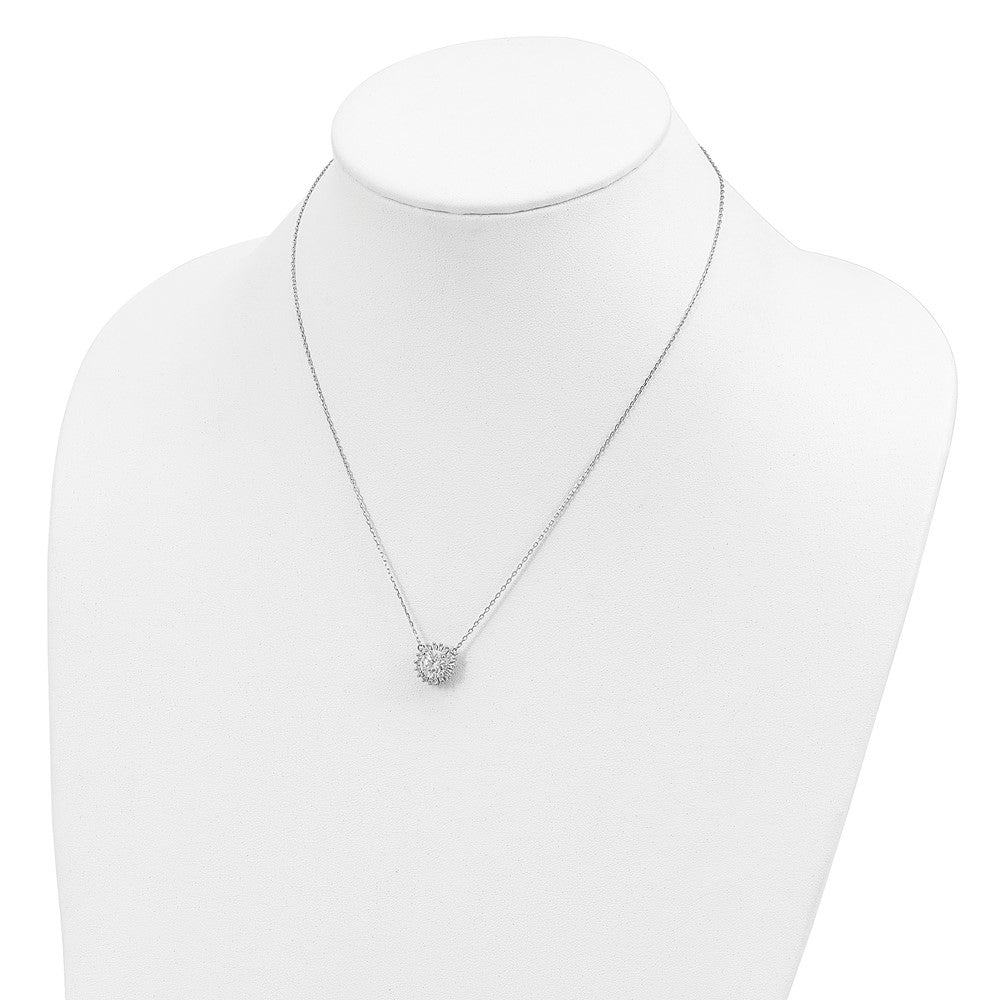 Sterling Silver Rhodium-plated CZ w/2in ext. Fancy Necklace