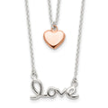 Sterling Silver Rose-tone LOVE and Heart 18in Necklace