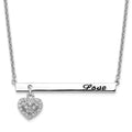 Sterling Silver Rhodium Plated CZ Heart w/ Antiqued LOVE Bar 16in Necklace