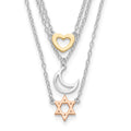 Sterling Silver RH-pltd Gold and Rose-plated Sun Moon Star Necklace