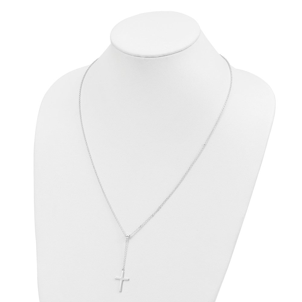 Sterling Silver Polished Cross Adjusts up to 23.5 inch Necklace