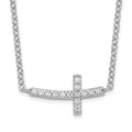 Sterling Silver Rhodium-plated CZ Sideways Cross w/ ext Necklace