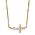 Sterling Silver Gold-plated CZ Sideways Cross w/2 inch ext Necklace