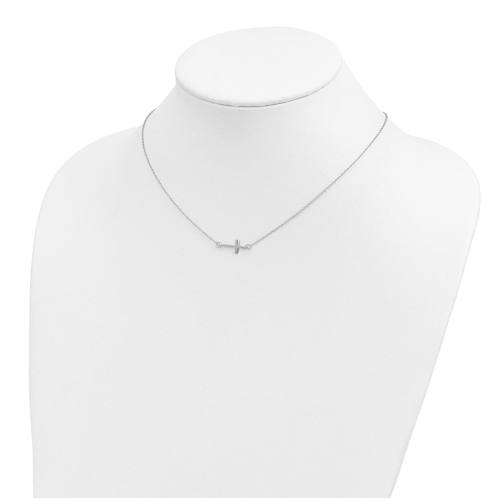 Sterling Silver Rhodium-plated w/ ext. Sideways Cross Necklace