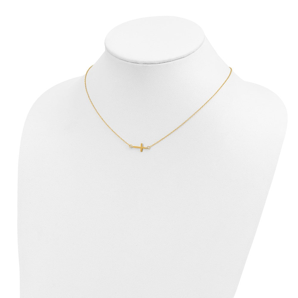 Sterling Silver Gold-plated w/ 2in ext. Sideways Cross Necklace