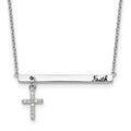 Sterling Silver RH-plated CZ Cross Enamel FAITH 16in w/2inext. Bar Necklace